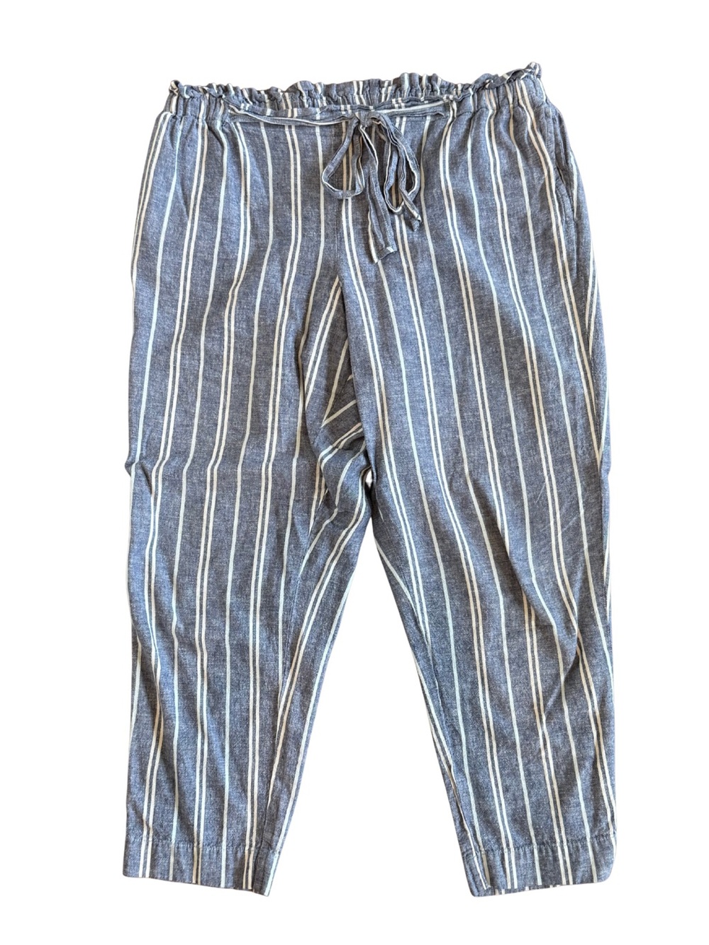 BEACHLUNCHLOUNGE Striped Blue Drawstring Pants Size XL Linen